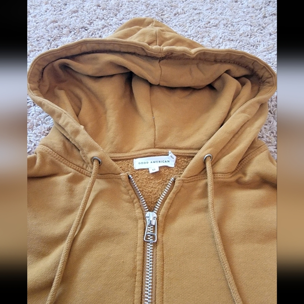 Good American Boyfriend Oversized Zip Hoodie In Bronze! 0/XS X-Small 100% Cotton - Picture 3 of 7